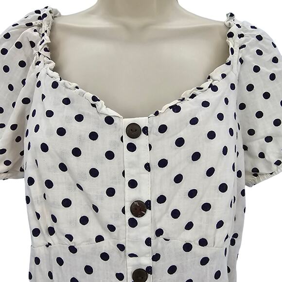 Monteau Los Angeles Womans size XL Polka Dot Puff Sleeve Linen Blend Blouse NWOT - Picture 2 of 8